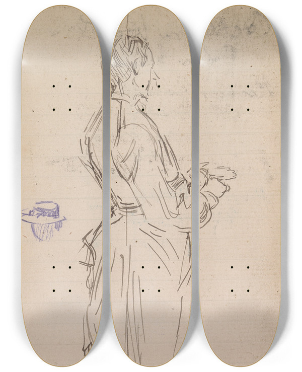 Triptych art skateboard deck of Charles Samuel Keene Sketchbook Drawing_13 by Charles Samuel Keene (1823-1891)