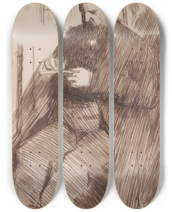 Triptych art skateboard deck of Charles Samuel Keene Sketchbook Drawing_2 by Charles Samuel Keene (1823-1891)