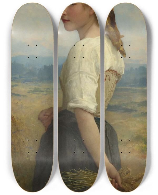 Triptych art skateboard deck of William Bouguereau Glaneuse by William Bouguereau (1825-1905)