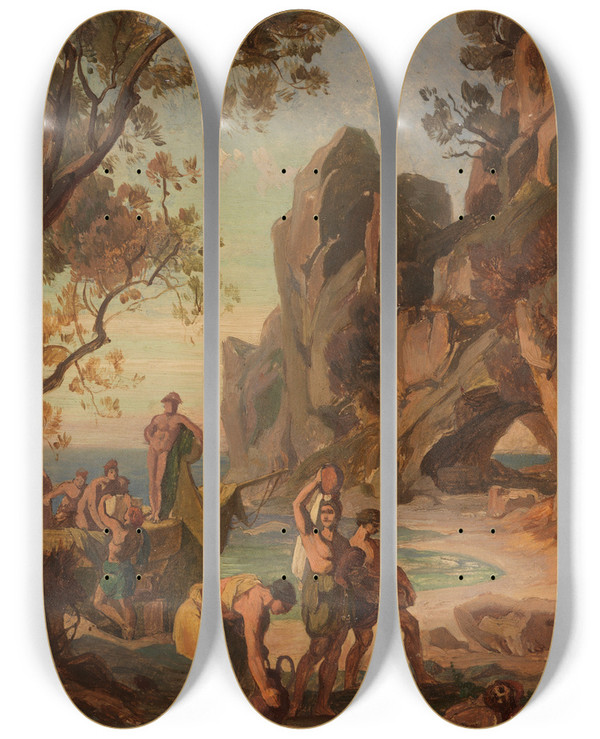 Triptych art skateboard deck of Friedrich Preller The Elder Odysseezyklus 7 by Friedrich Preller The Elder (1804-1878)