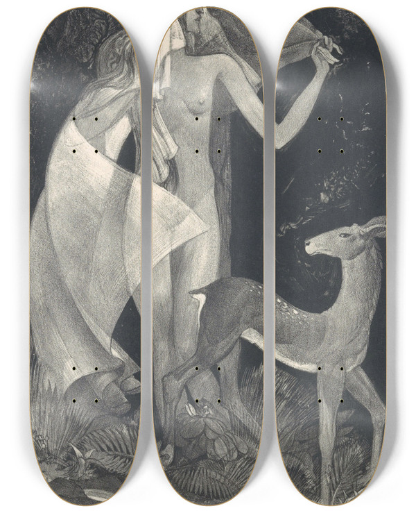 Triptych art skateboard deck of Adriaan Vant Hoff Aan De Bron by Adriaan Vant Hoff (1893-1939)
