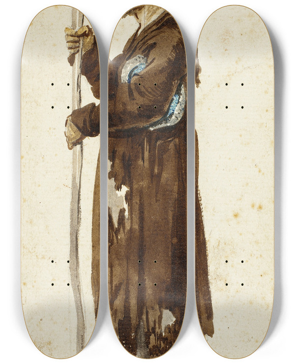Triptych art skateboard deck of Daniel Nikolaus Chodowiecki Russian Peasant by Daniel Nikolaus Chodowiecki (1726-1801)