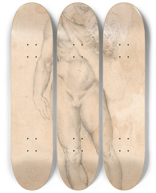 Triptych art skateboard deck of Hans Rottenhammer Hercules Med Telephosbarnet by Hans Rottenhammer (1564-1625)