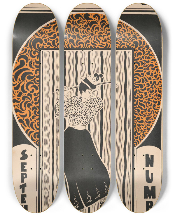 Triptych art skateboard deck of Oc Malcolm Outing September Number by O.C Malcolm (19-20-)