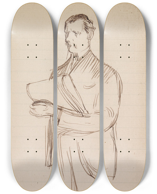 Triptych art skateboard deck of Charles Samuel Keene Sketchbook Drawing_17 by Charles Samuel Keene (1823-1891)