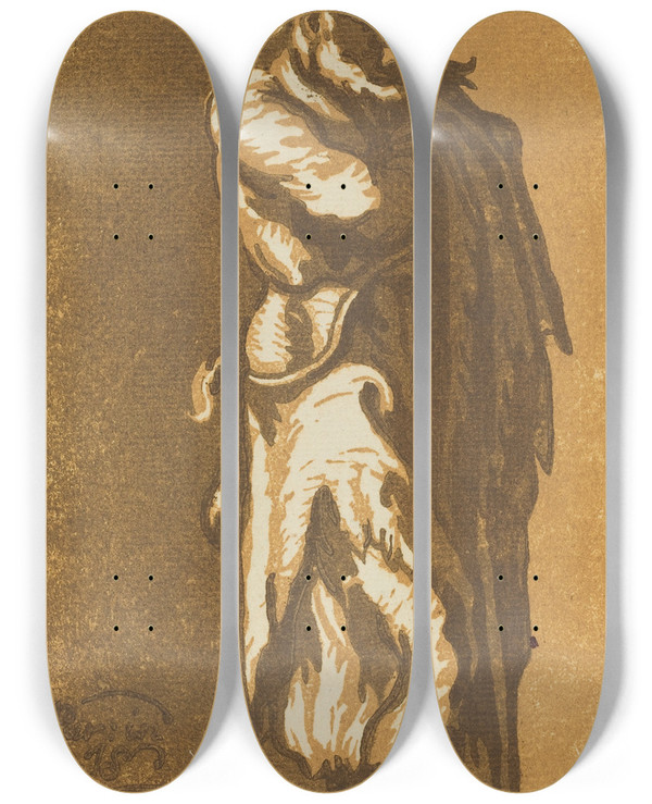 Triptych art skateboard deck of John Skippe Male Saint Standing With Folded Arms Facing To The Right by John Skippe (1742-1812)
