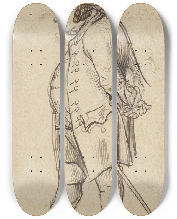 Triptych art skateboard deck of Daniel Nikolaus Chodowiecki Old Officer Standing by Daniel Nikolaus Chodowiecki (1726-1801)