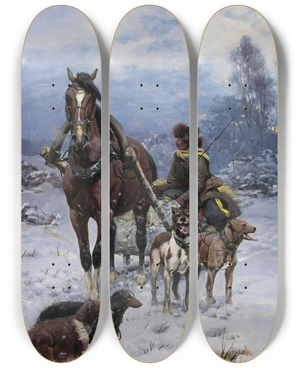 Triptych art skateboard deck of Bohdan Von Kleczynski The Return by Bohdan Von Kleczynski (1851-1916)