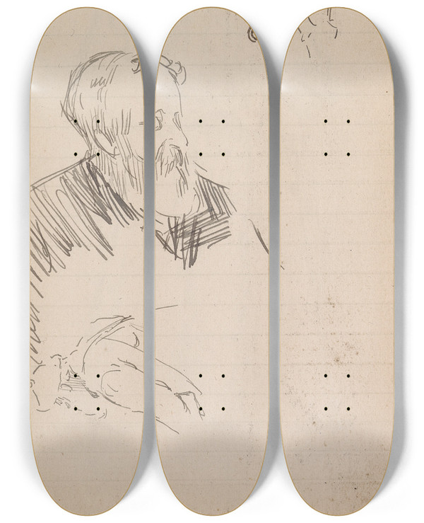 Triptych art skateboard deck of Charles Samuel Keene Sketchbook Drawing_15 by Charles Samuel Keene (1823-1891)