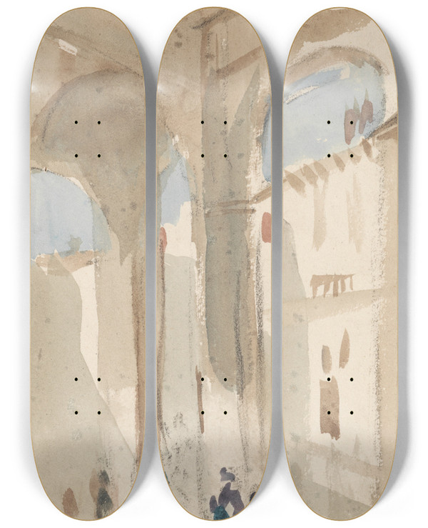 Triptych art skateboard deck of Hercules Brabazon Brabazon Figures In An Eastern Colonnade by Hercules Brabazon Brabazon (1821-1906)