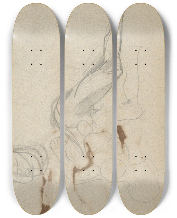 Triptych art skateboard deck of Eugne Delacroix Figure Studies by Eugene Delacroix (1798-1863)