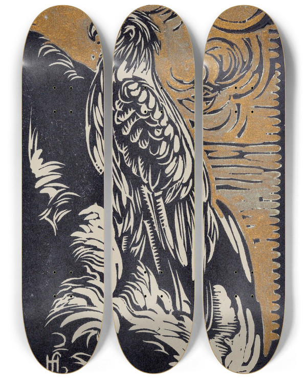 Triptych art skateboard deck of Huib Luns Arend by Huib Luns (1881-1942)