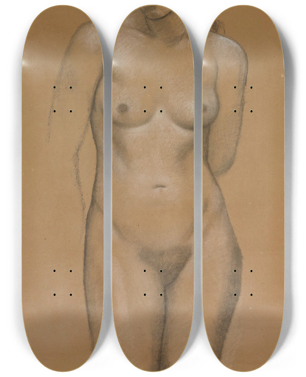 Triptych art skateboard deck of Aristide Maillol Nu Debout Iva by Aristide Maillol (1861-1944)