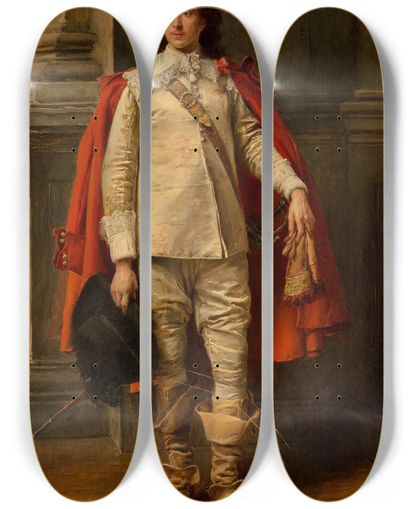 Triptych art skateboard deck of Vclav Brok A Cavalier by Vaclav Brozik (1851-1901)