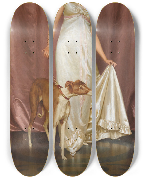 Triptych art skateboard deck of Vittorio Reggianini An Elegant Lady by Vittorio Reggianini (1858-1938)