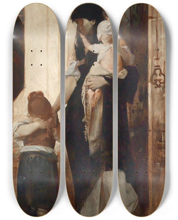 Triptych art skateboard deck of Raphael Von Ambros Requiescat by Raphael Von Ambros (1855-1895)