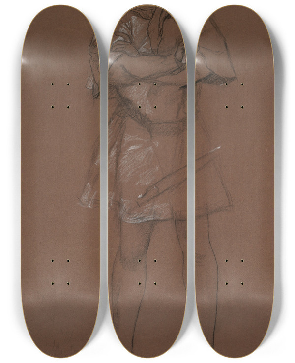 Triptych art skateboard deck of Edwin Austin Abbey Figure Study Man In Medieval Costume Possibly A Study For Hamlet by Edwin Austin Abbey (1852-1911)