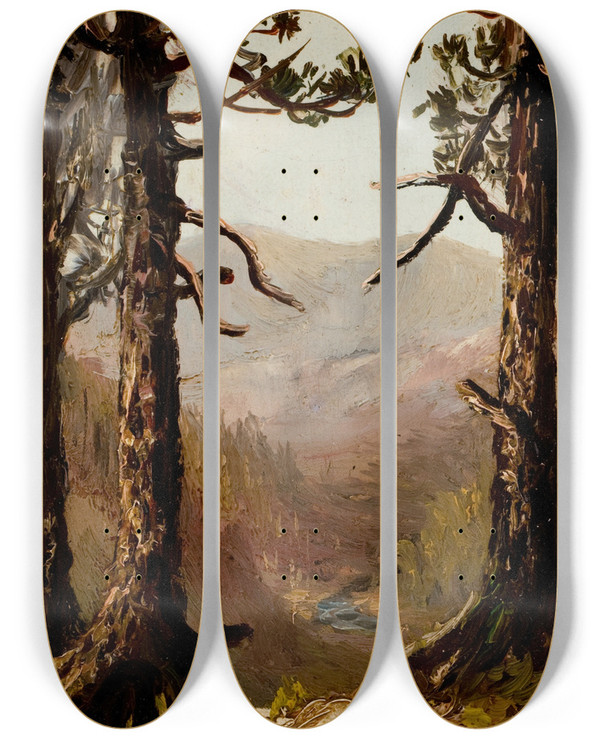 Triptych art skateboard deck of Ralph Albert Blakelock Adirondack Landscape by Ralph Albert Blakelock (1847-1919)