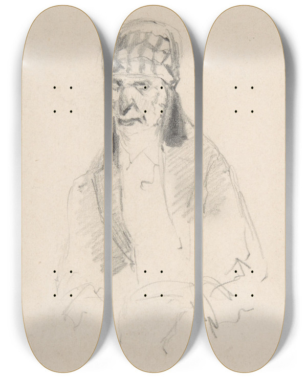Triptych art skateboard deck of Flicien Rops Man With A Turban by Felicien Rops (1833-1898)