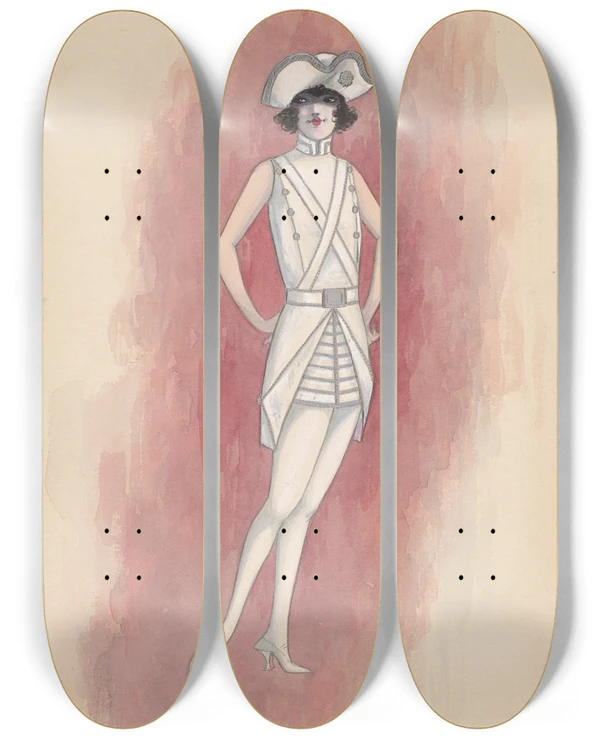 Triptych art skateboard deck of Will R Barnes Drummers by Will R Barnes (1939)