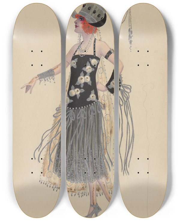 Triptych art skateboard deck of Will R Barnes Court Lady_9 by Will R Barnes (1939)
