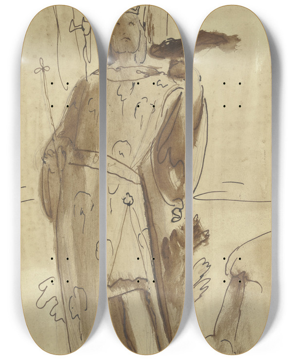 Triptych art skateboard deck of Philipp Veit Frederick The Great by Philipp Veit (1793-1877)