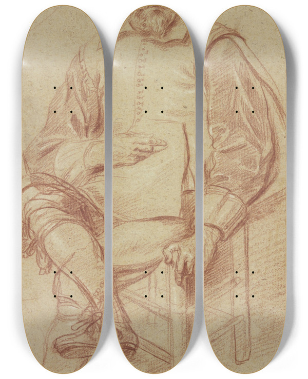 Triptych art skateboard deck of Cornelis Van Den Berg Brtiger Mann Auf Einem Stuhl Sitzend by Cornelis Van Den Berg (1699-1774)