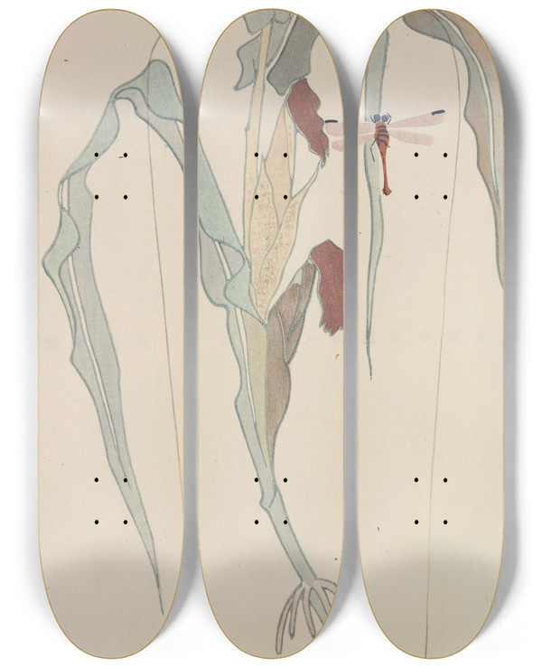 Triptych art skateboard deck of Asai Ch Mokugo Zuansh Pl14 by Asai Ch (1856-1907)