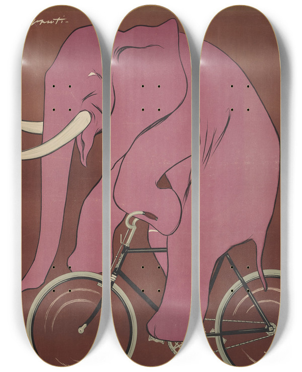 Triptych art skateboard deck of Arnaldo Mario Ferraguti Cicli Maino Alessandria by Arnaldo Ferraguti
