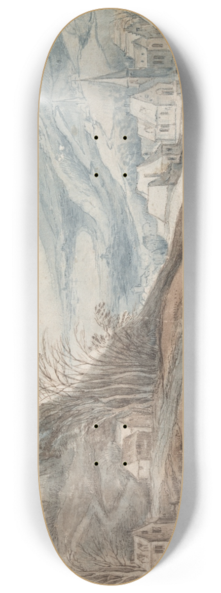 Jan Brueghel The Elder - Mountainous Landscape with Village in Valley and DistantView 8.25 inch art skate deck