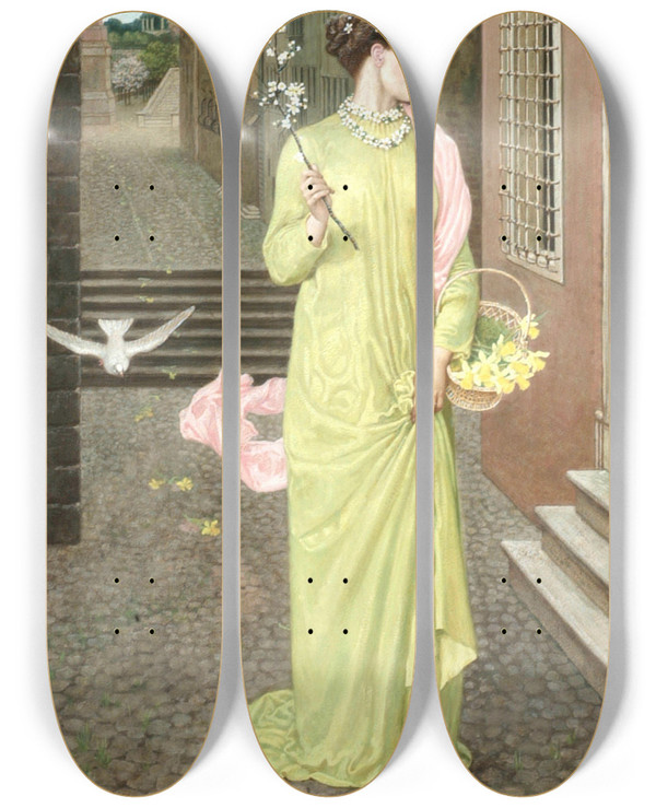 Triptych art skateboard deck of Walter Crane A Herald Of Spring by Walter Crane (1845-1915)