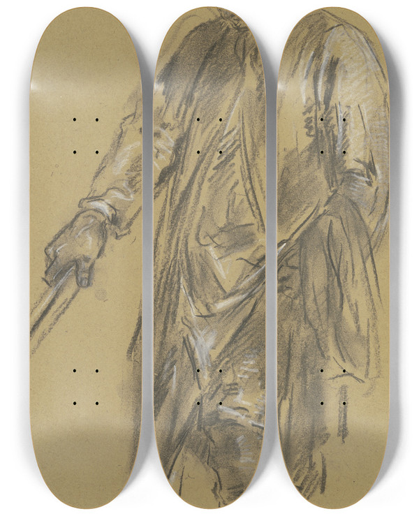 Triptych art skateboard deck of Anton Burger Drunk Farmer by Anton Burger (1824-1905)