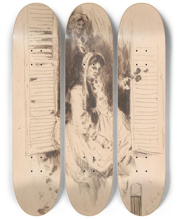Triptych art skateboard deck of David Young Cameron Mariji by David Young Cameron (1865-1945)