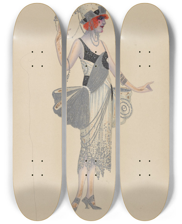 Triptych art skateboard deck of Will R Barnes Ladyinwaiting_2 by Will R Barnes (1939)