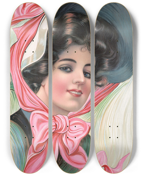 Triptych art skateboard deck of Fa Schneider Irene by F.A. Schneider (19-20-)