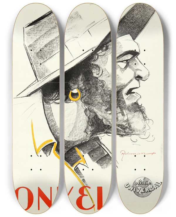 Triptych art skateboard deck of Eric Rohman Uncle Toms Cabin Simon Legree by Eric Rohman (1891-1949)