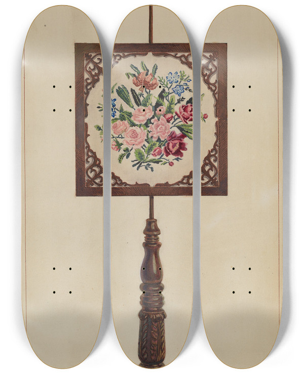 Triptych art skateboard deck of Ernest A Towers Jr Petit Point Fire Screen_2 by Ernest A Towers Jr (20-)