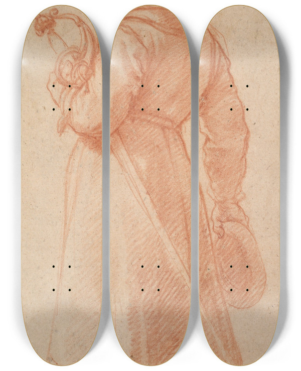 Triptych art skateboard deck of Matteo Rosselli A Young Boy Seen From Behind Holding A Sword And Cap by Matteo Rosselli (1578-1650)