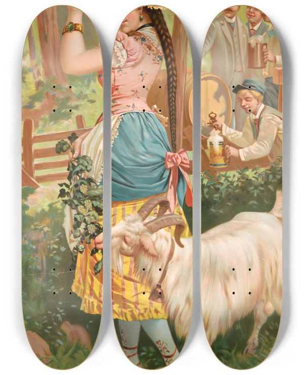 Triptych art skateboard deck of Henry Jerome Schile White Bock No 113 by Henry Jerome Schile (1829-1901)