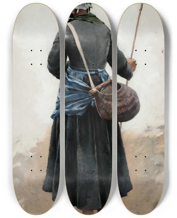 Triptych art skateboard deck of August Hagborg Woman Standing by August Hagborg (1852-1921)