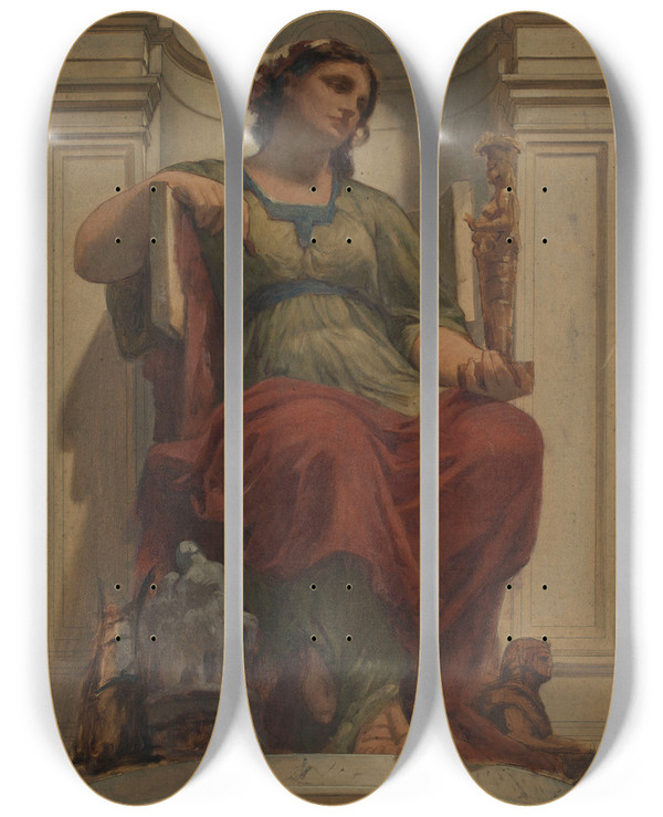 Triptych art skateboard deck of Charles Louis Mller Linvention Ou La Sculpture by Charles Louis Muller (1815-1892)