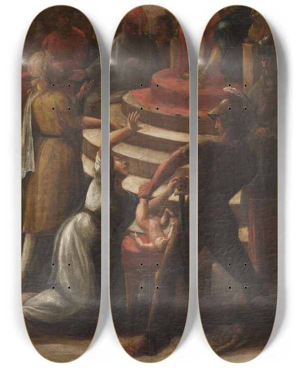Triptych art skateboard deck of Pehr Hrberg Solomons Judgment by Pehr Horberg (1746-1816)