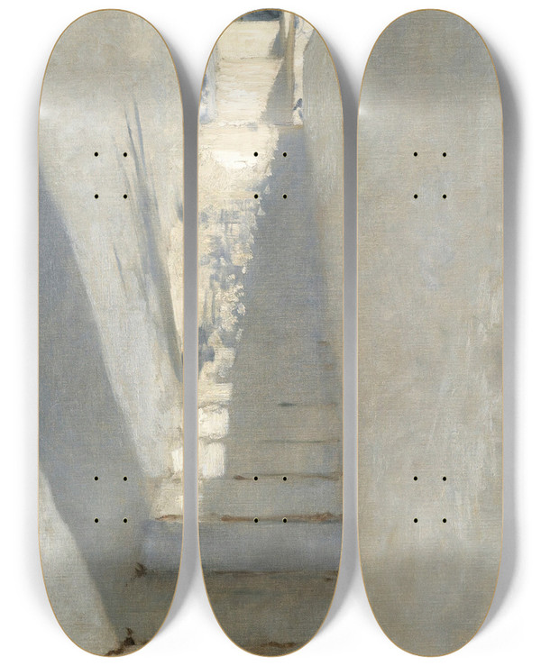 Triptych art skateboard deck of John Singer Sargent Staircase In Capri by John Singer Sargent (1856-1925)