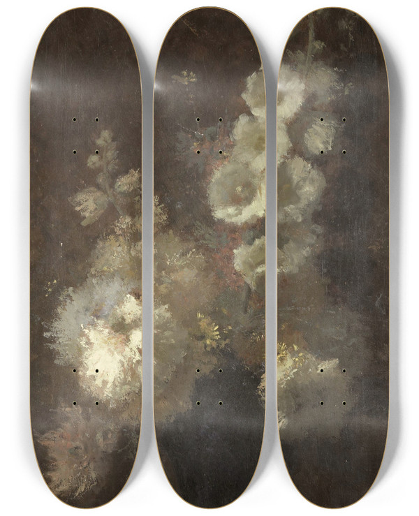 Triptych art skateboard deck of Auguste Jouve Still Life Wit Flowers by Auguste Jouve (1854-1936)