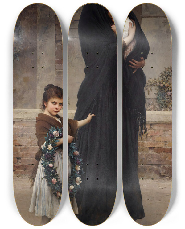Triptych art skateboard deck of Eugen Von Blaas Semper Vivit Amor by Eugen Von Blaas (1843-1931)