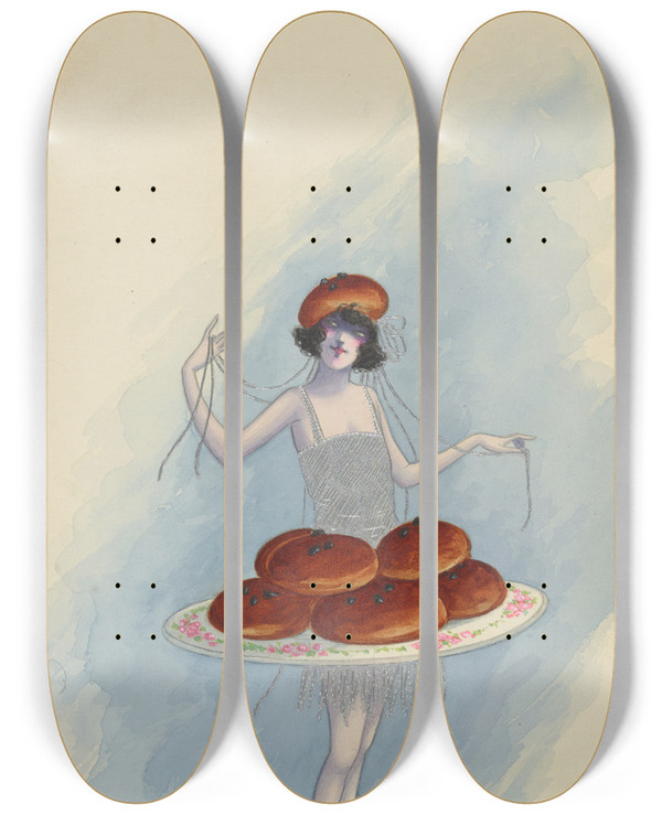 Triptych art skateboard deck of Will R Barnes Buns by Will R Barnes (1939)