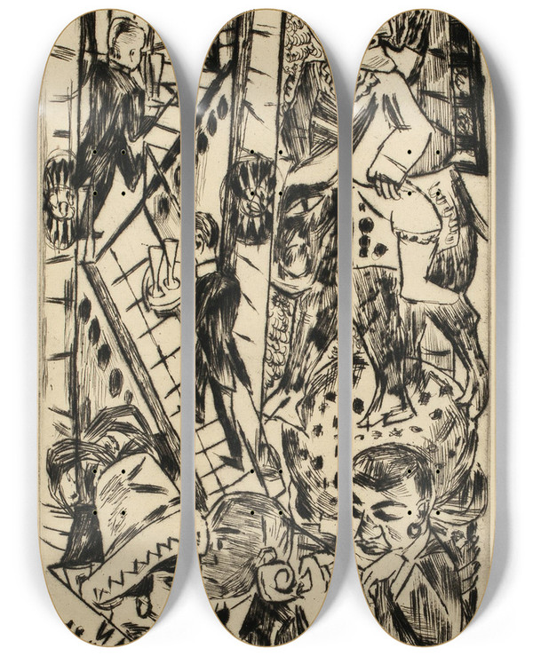 Triptych art skateboard deck of Max Beckmann Tamerlan by Max Beckmann (1884-1950)
