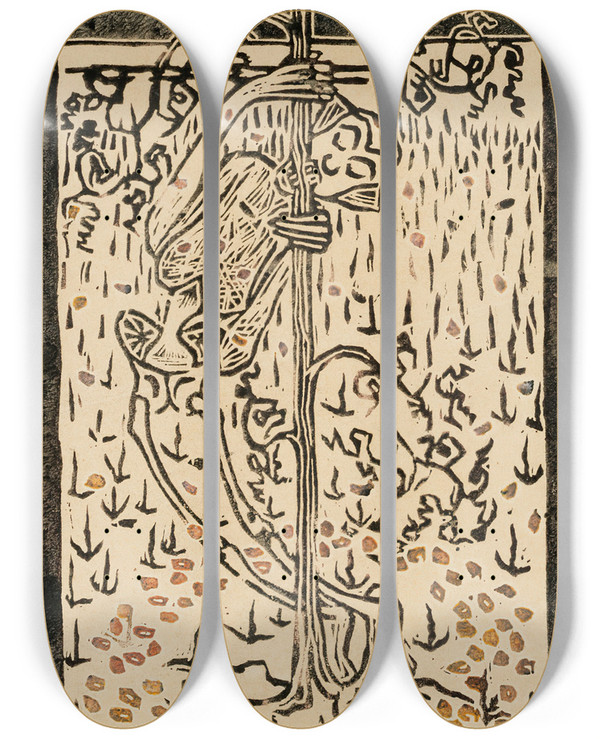 Triptych art skateboard deck of Hugo Simberg Autumn Ii_2 by Hugo Simberg (1873-1917)