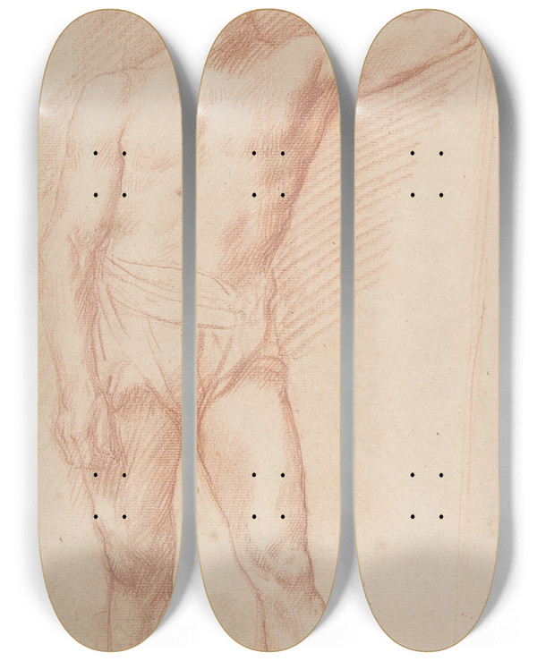 Triptych art skateboard deck of Alphonse Legros Study Of A Figure_1 by Alphonse Legros (1837-1911)