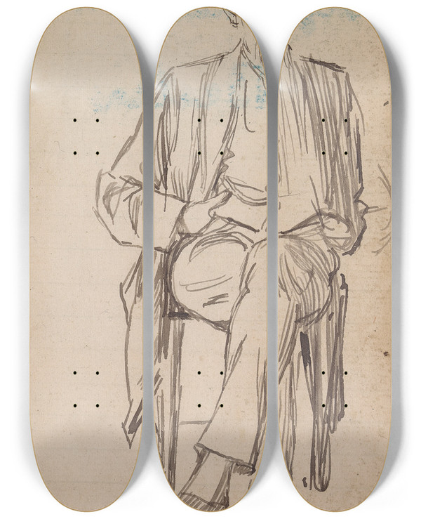 Triptych art skateboard deck of Charles Samuel Keene Sketchbook Drawing_16 by Charles Samuel Keene (1823-1891)